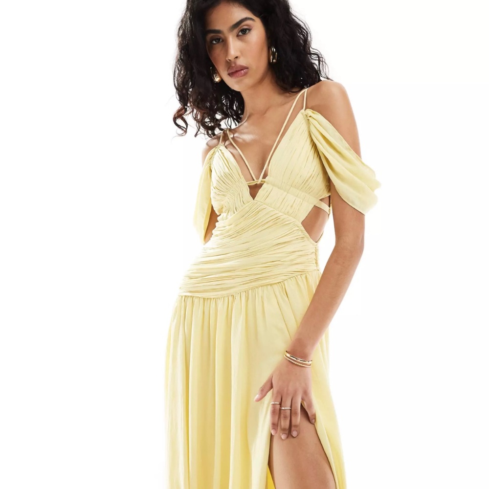 ASOS DESIGN ruched fallen shoulder cut out maxi dress